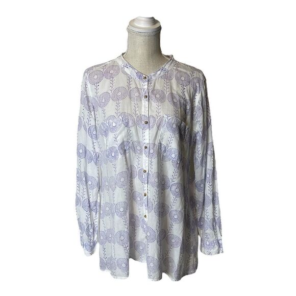Roberta Roller Rabbit Lightweight 100% Cotton Button Down Patterned Top - Picture 2 of 14